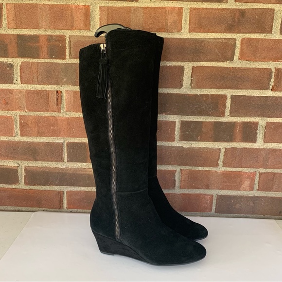 Anne Klein Shoes - Anne Klein Womens Alanna Black Suede Knee High Wedge Boots Size US 8.5 M